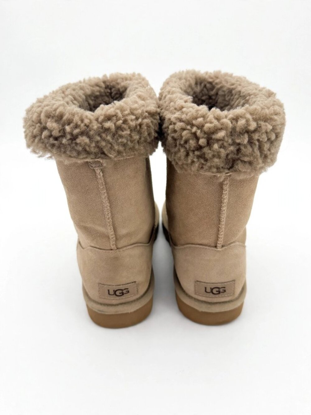 UGG Sarissa Shearling Short Boots — Suede, Curly Cuff, Women's US 9 - Picture 2 of 3